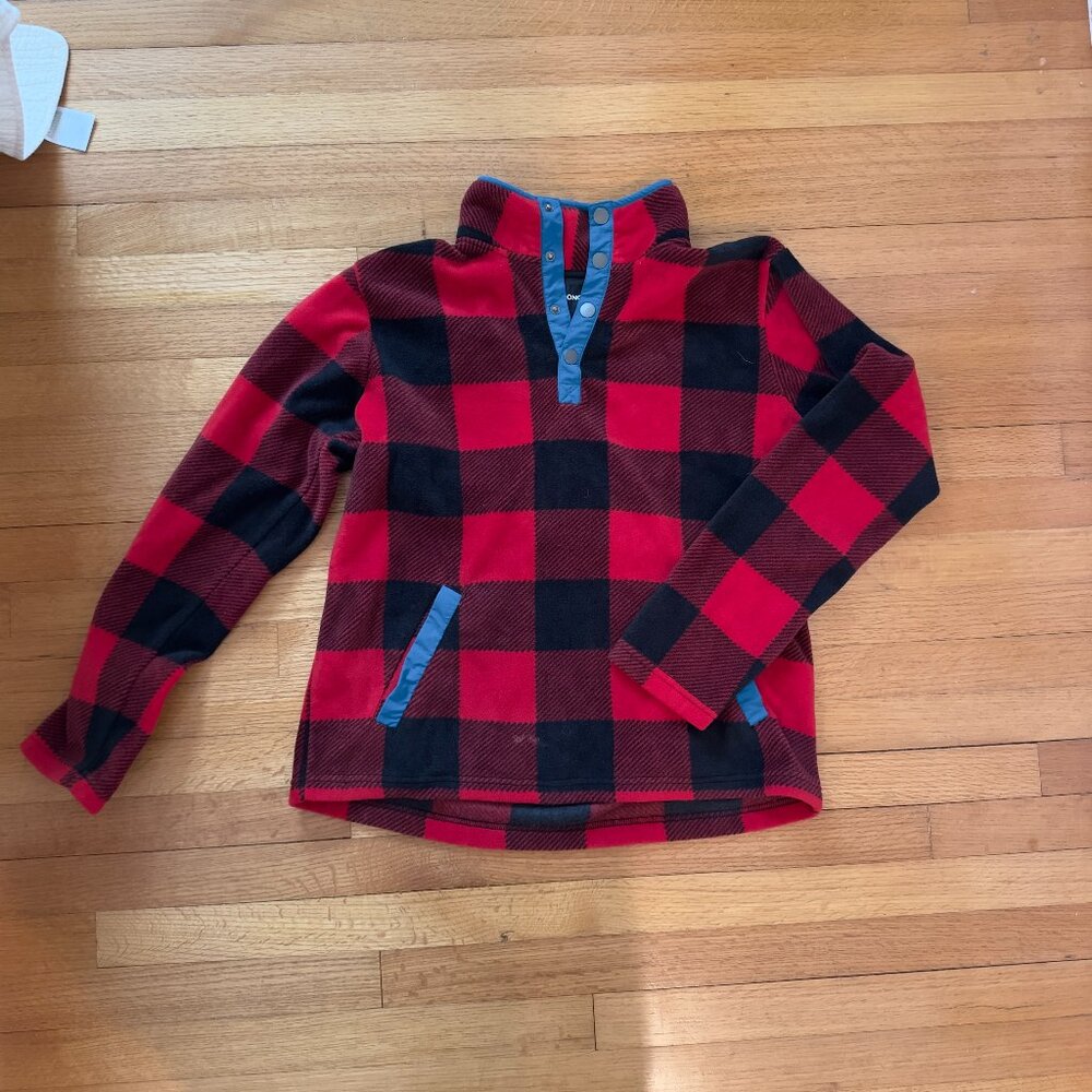 Bonobos red plaid 1/4 snap fleece sweatshirt size Medium